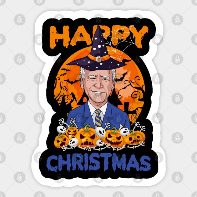 Funny Joe Biden Halloween Happy Christmas Witch Hat Anti Biden Sticker by wonderws